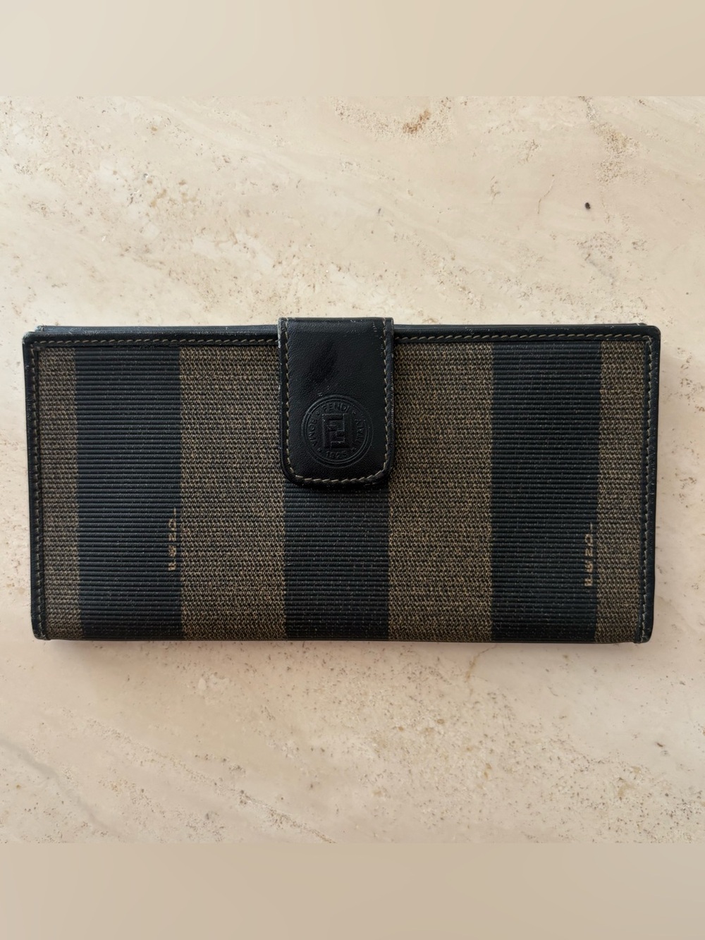 Fendi Striped Pequin Canvas Long Bi-Fold Wallet